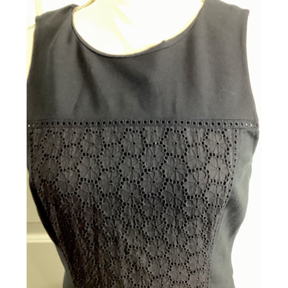 J.Crew Collection Size 0 Black Eyelet Ponte Fit Flare Dress - Picture 6 of 12